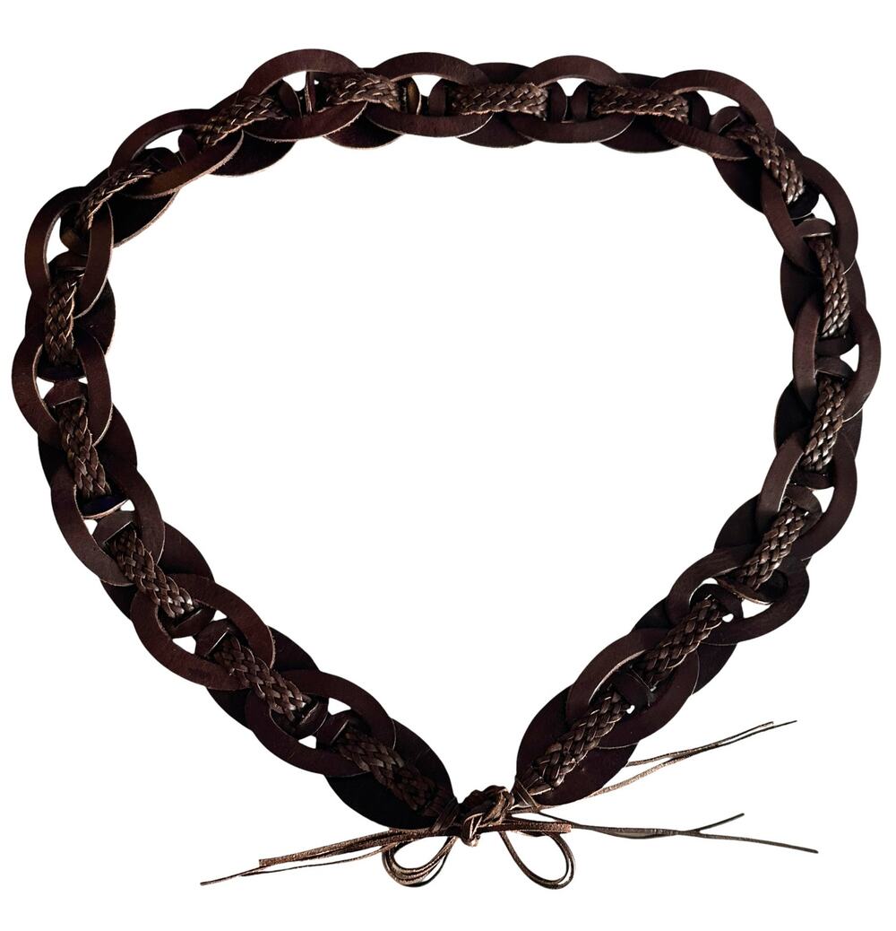 Eddie Bauer Belt Womens L/XL Hip Fit Chocolate Brown Leather Braided Ring Loops